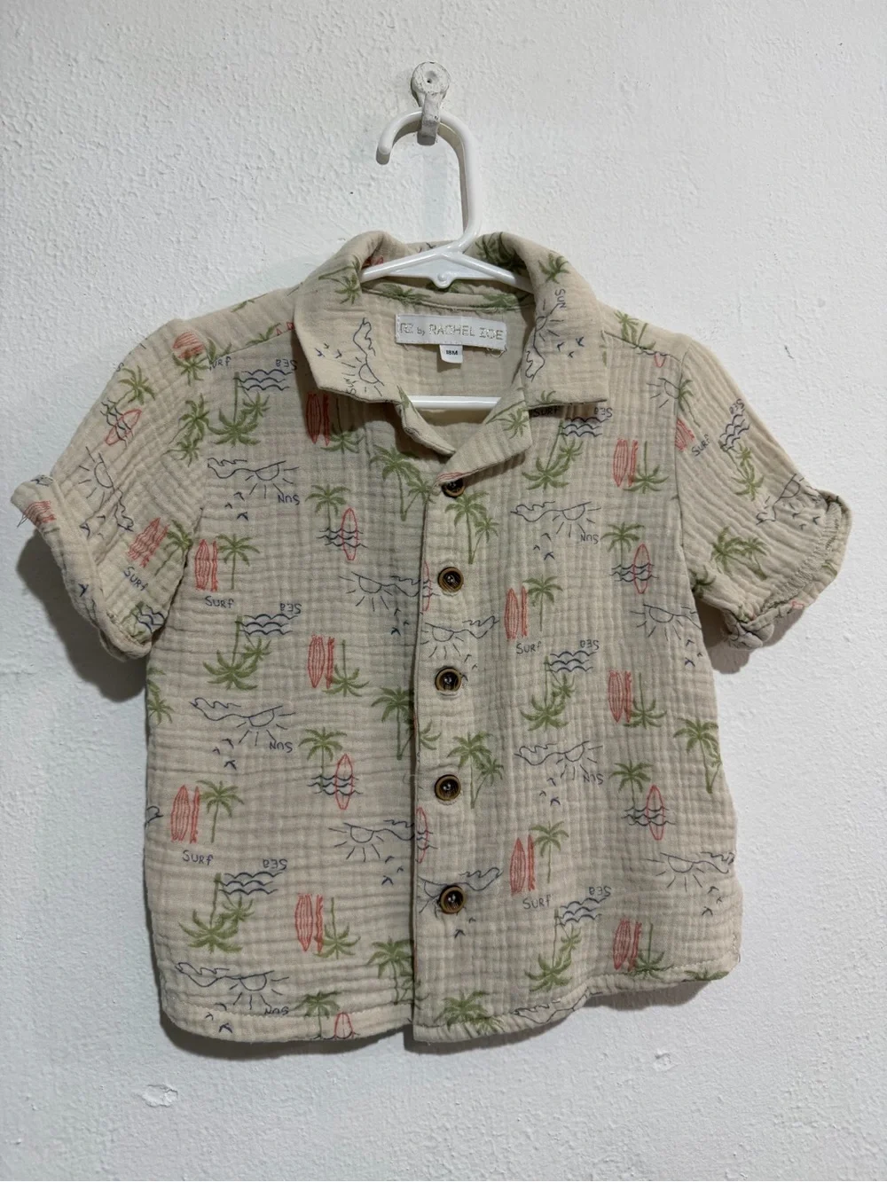 Rachel Zoe Cream Short-Sleeve Button-Down with Surf Print